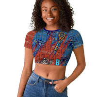 Bes Raglan Cropped T shirt Ancient Egyptian Hieroglyphs and Sacred Symbols Ancient Myth - Wonder Print Shop