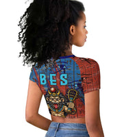 Bes Raglan Cropped T shirt Ancient Egyptian Hieroglyphs and Sacred Symbols Ancient Myth - Wonder Print Shop