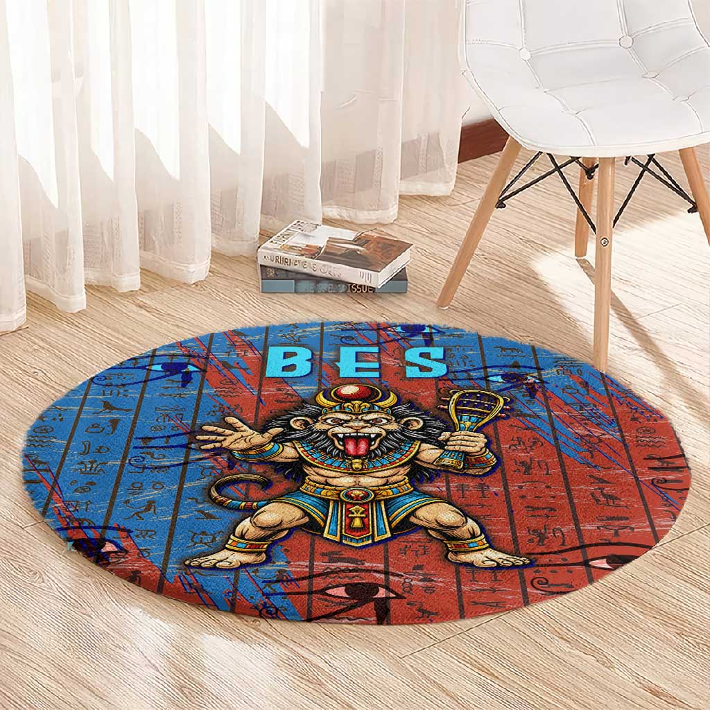 Bes Round Carpet Ancient Egyptian Hieroglyphs and Sacred Symbols Ancient Myth - Wonder Print Shop