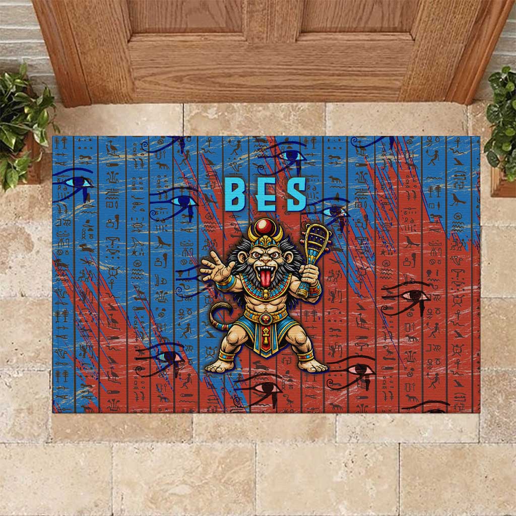 Bes Rubber Doormat Ancient Egyptian Hieroglyphs and Sacred Symbols Ancient Myth - Wonder Print Shop