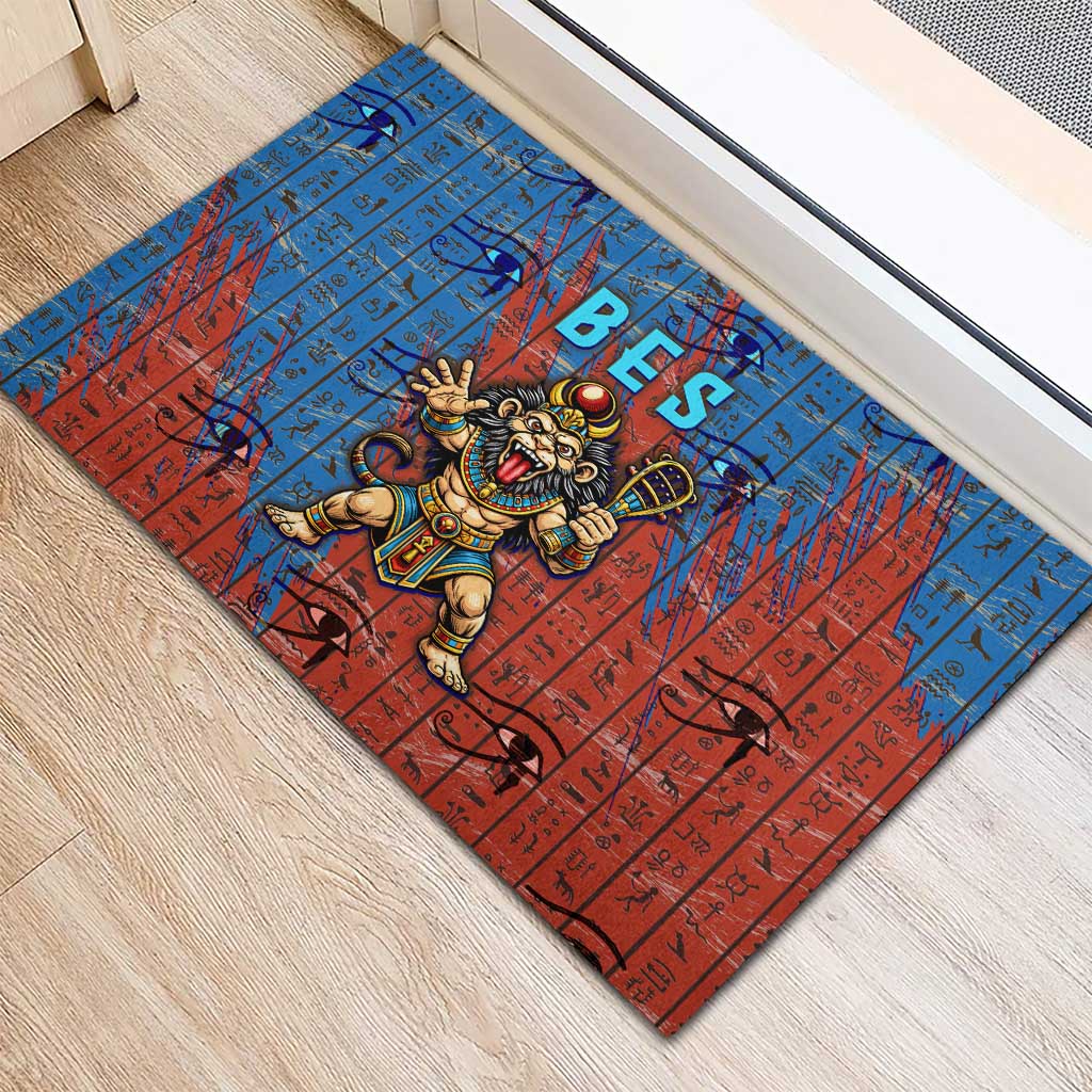 Bes Rubber Doormat Ancient Egyptian Hieroglyphs and Sacred Symbols Ancient Myth - Wonder Print Shop