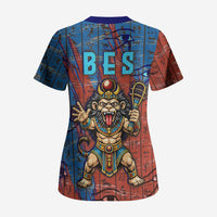 Bes Scrub Top Ancient Egyptian Hieroglyphs and Sacred Symbols Ancient Myth - Wonder Print Shop