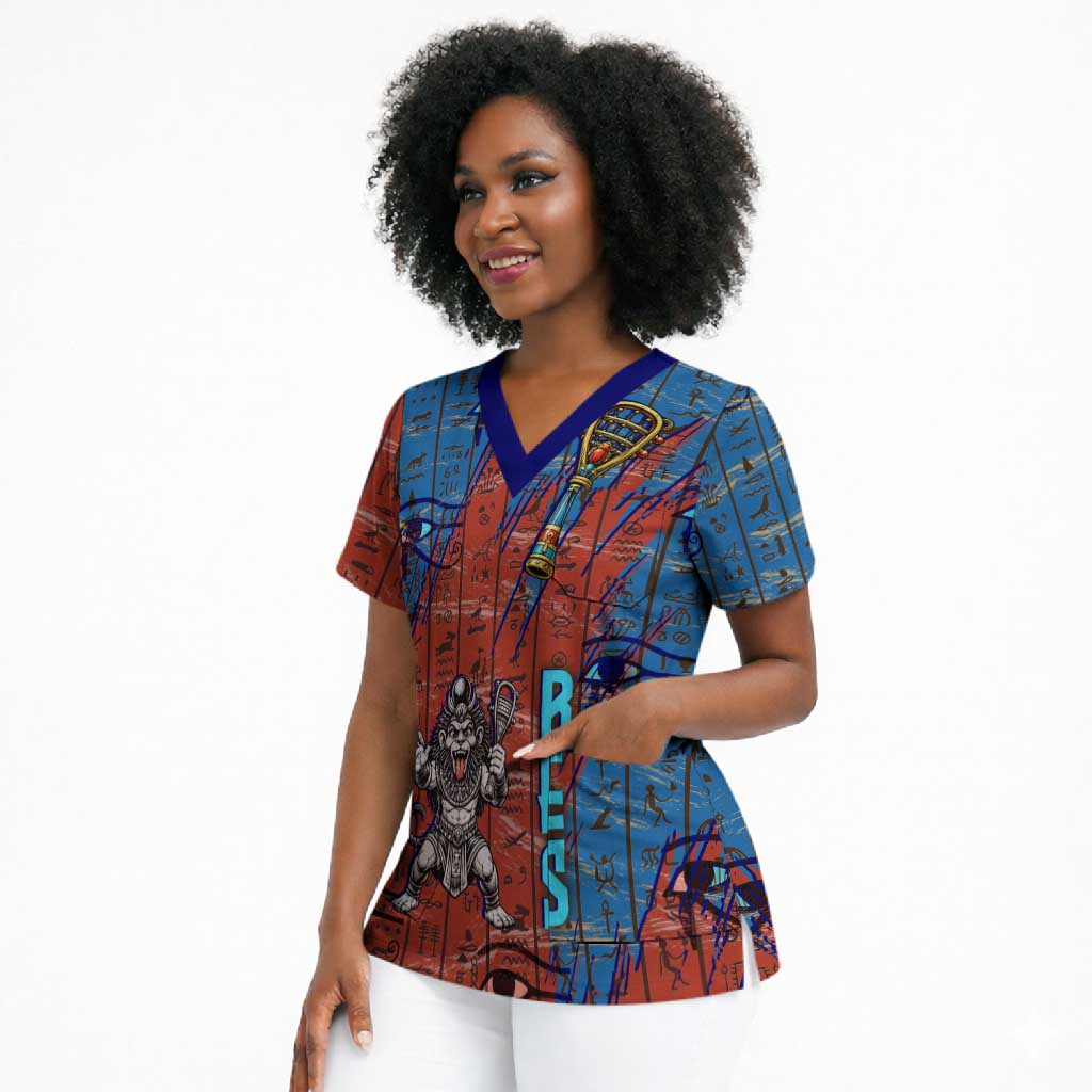 Bes Scrub Top Ancient Egyptian Hieroglyphs and Sacred Symbols Ancient Myth - Wonder Print Shop