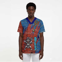 Bes Scrub Top Ancient Egyptian Hieroglyphs and Sacred Symbols Ancient Myth - Wonder Print Shop