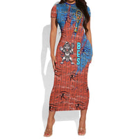 Bes Short Sleeve Bodycon Dress Ancient Egyptian Hieroglyphs and Sacred Symbols Ancient Myth - Wonder Print Shop
