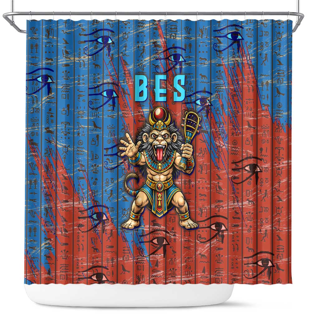 Bes Shower Curtain Ancient Egyptian Hieroglyphs and Sacred Symbols Ancient Myth - Wonder Print Shop