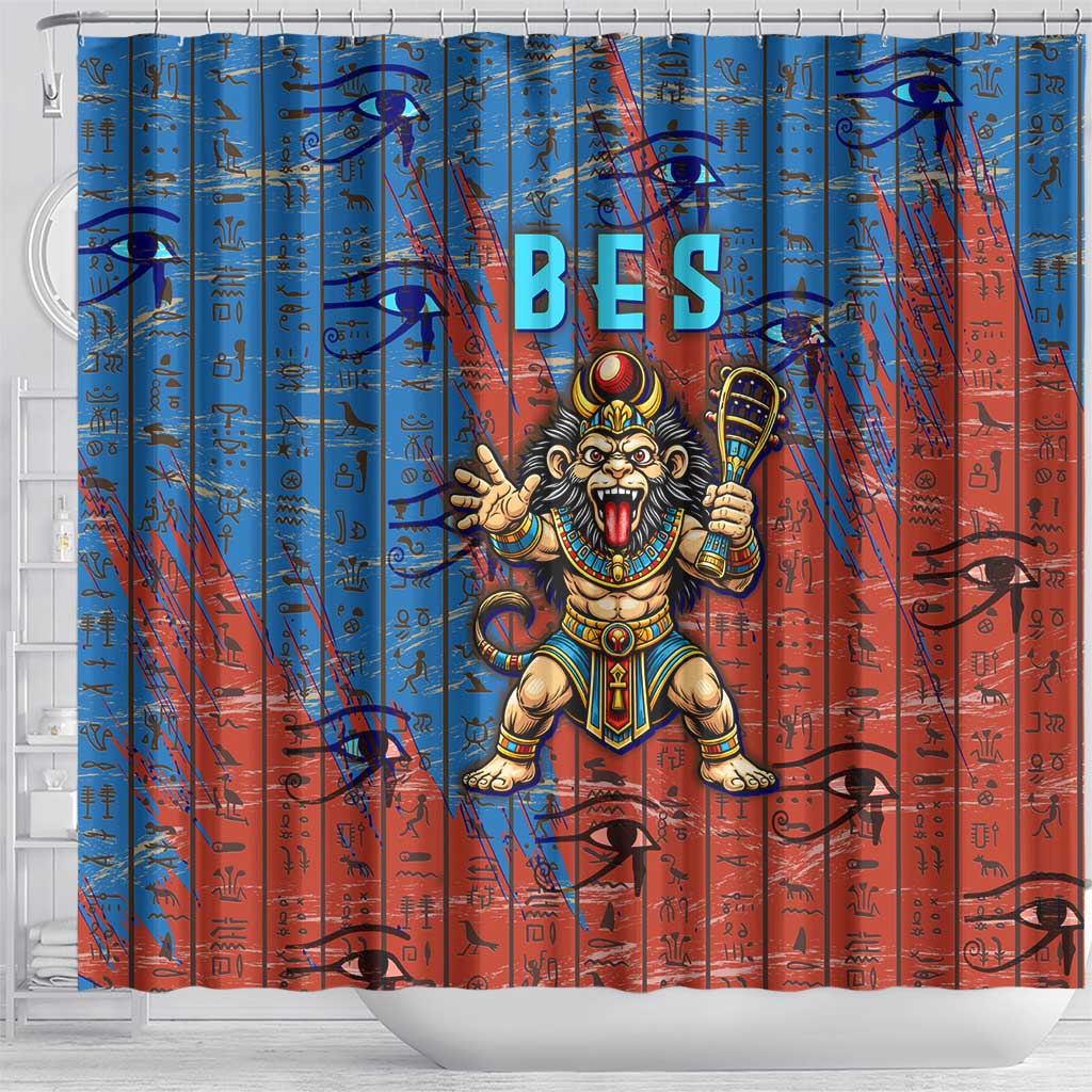 Bes Shower Curtain Ancient Egyptian Hieroglyphs and Sacred Symbols Ancient Myth - Wonder Print Shop
