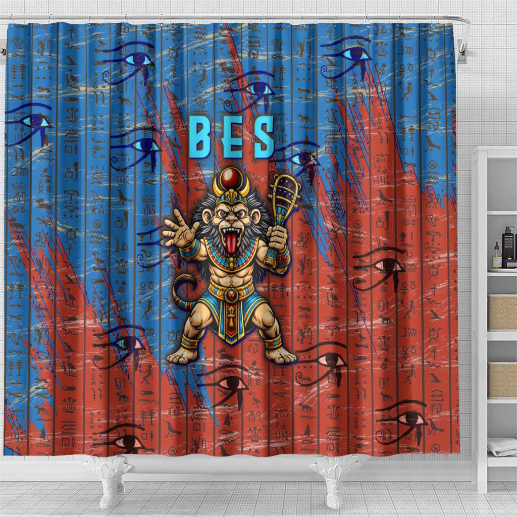 Bes Shower Curtain Ancient Egyptian Hieroglyphs and Sacred Symbols Ancient Myth - Wonder Print Shop