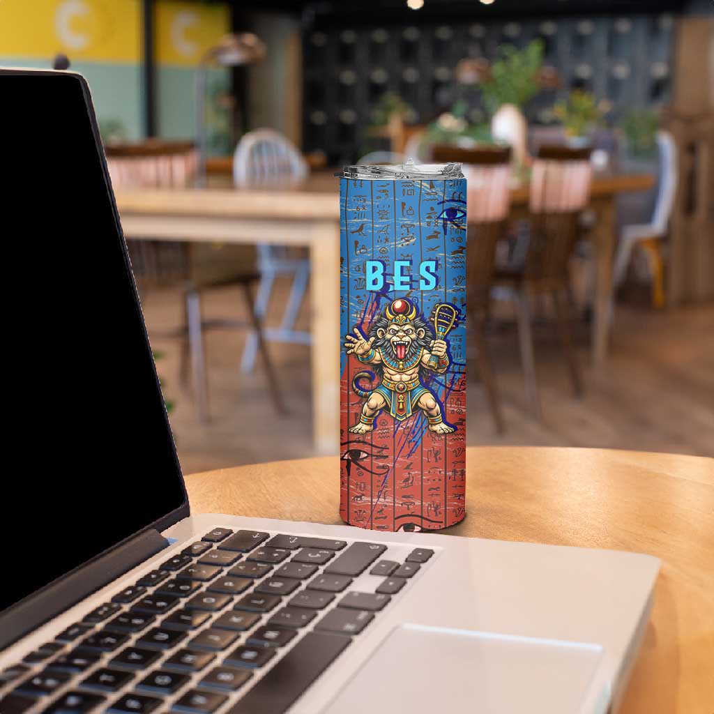 Bes Skinny Tumbler Ancient Egyptian Hieroglyphs and Sacred Symbols Ancient Myth - Wonder Print Shop