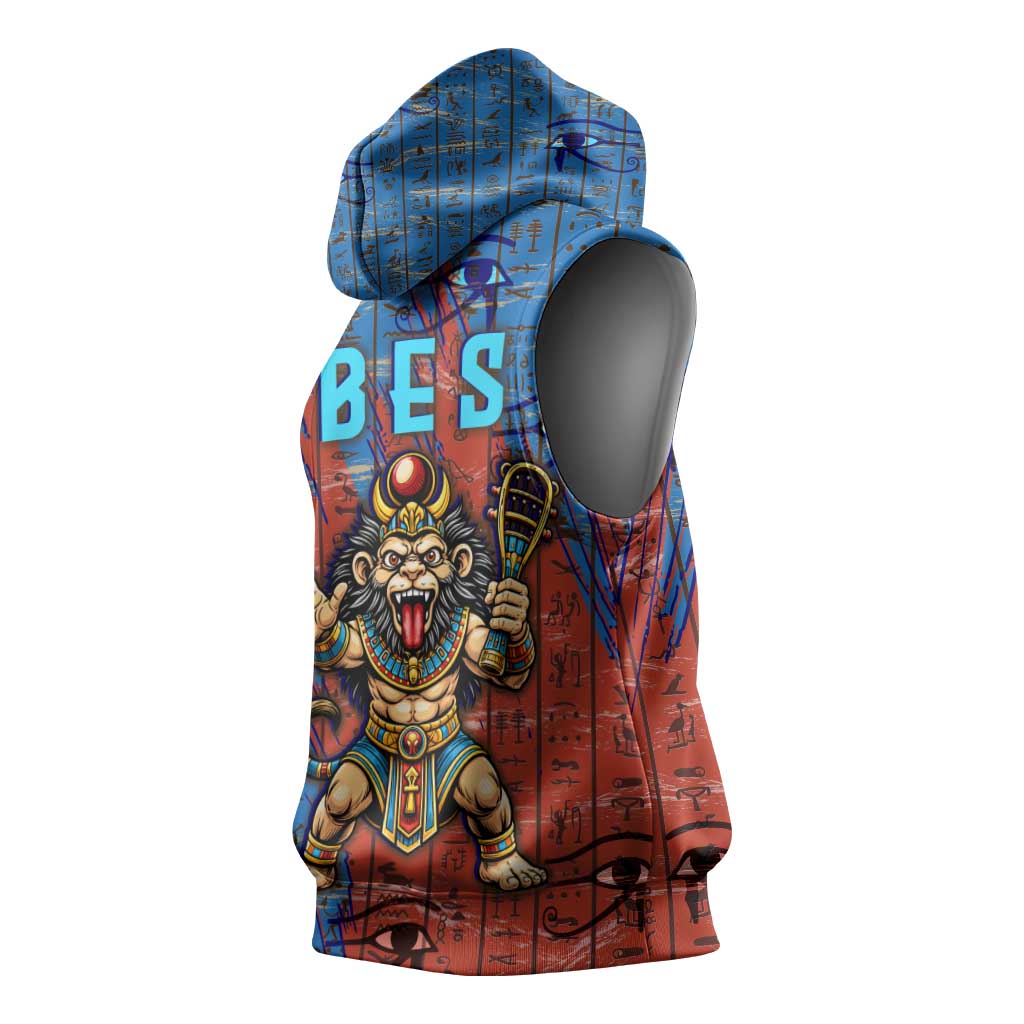 Bes Sleeveless Hoodie Ancient Egyptian Hieroglyphs and Sacred Symbols Ancient Myth - Wonder Print Shop