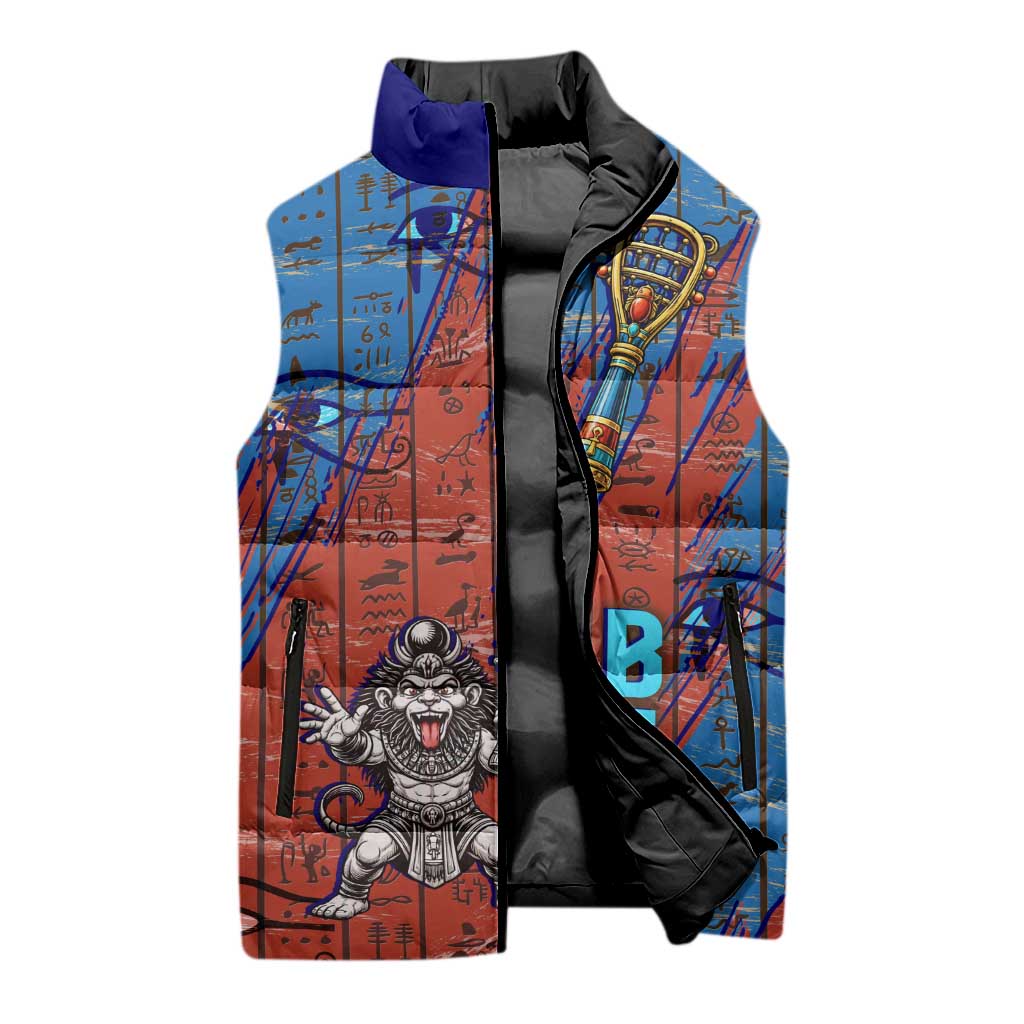 Bes Sleeveless Puffer Jacket Ancient Egyptian Hieroglyphs and Sacred Symbols Ancient Myth - Wonder Print Shop