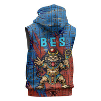 Bes Sleeveless Zip Hoodie Ancient Egyptian Hieroglyphs and Sacred Symbols Ancient Myth - Wonder Print Shop