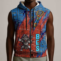 Bes Sleeveless Zip Hoodie Ancient Egyptian Hieroglyphs and Sacred Symbols Ancient Myth - Wonder Print Shop