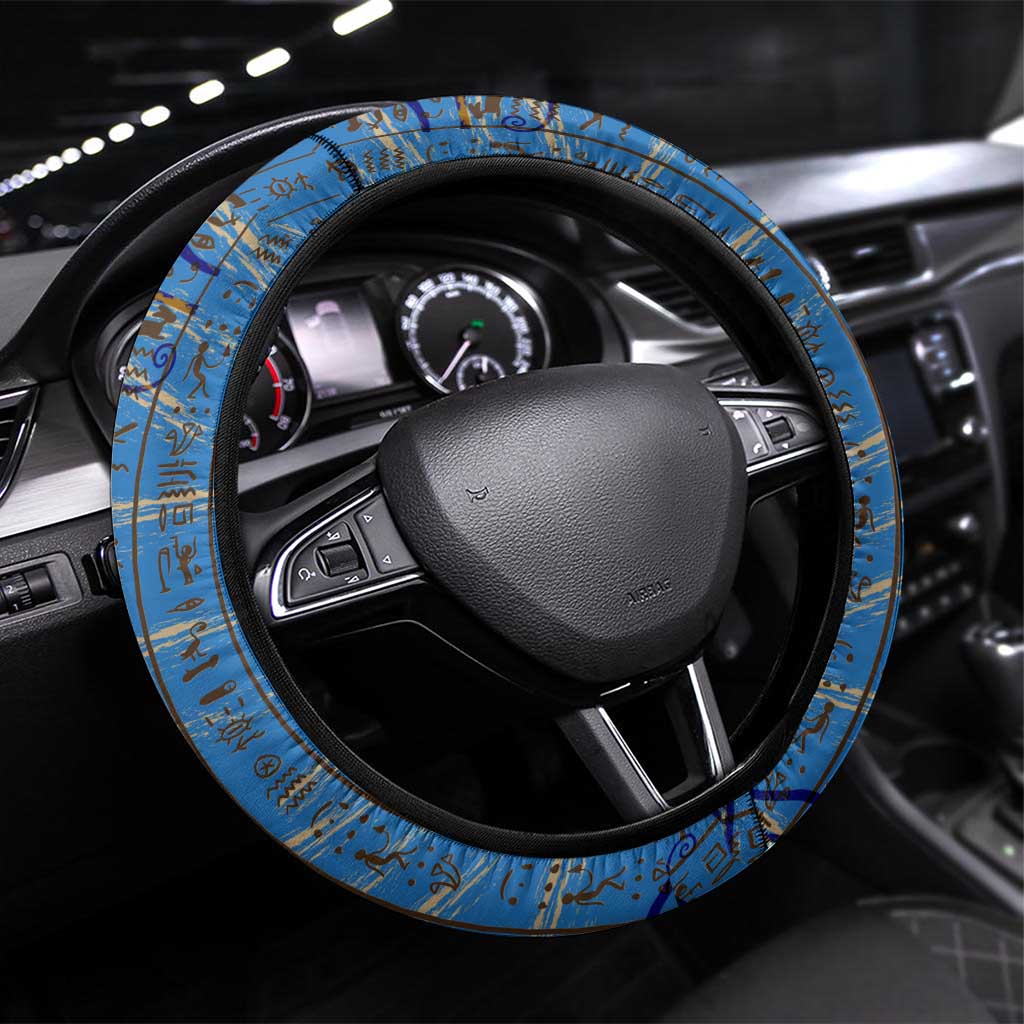 Bes Steering Wheel Cover Ancient Egyptian Hieroglyphs and Sacred Symbols Ancient Myth - Wonder Print Shop