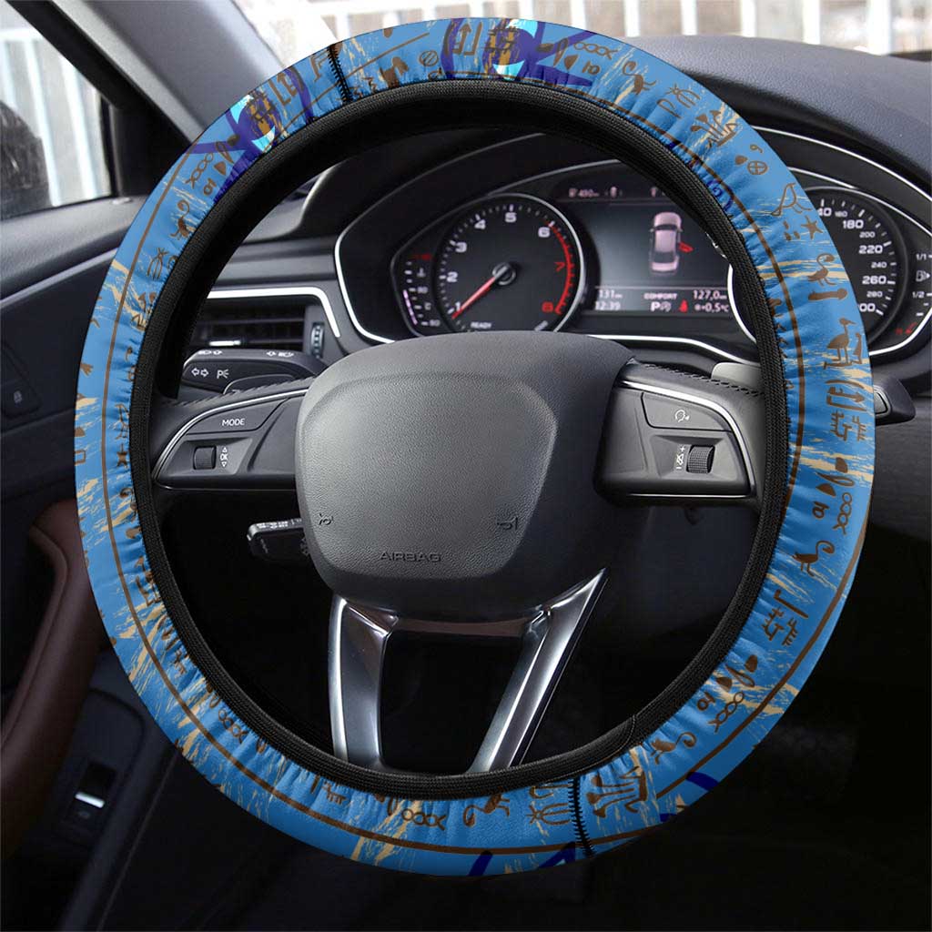 Bes Steering Wheel Cover Ancient Egyptian Hieroglyphs and Sacred Symbols Ancient Myth - Wonder Print Shop