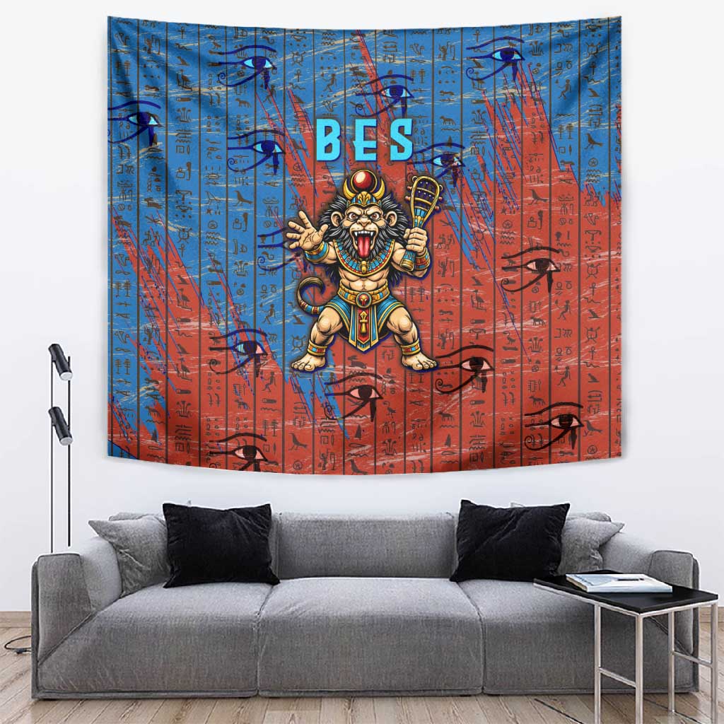 Bes Tapestry Ancient Egyptian Hieroglyphs and Sacred Symbols Ancient Myth - Wonder Print Shop