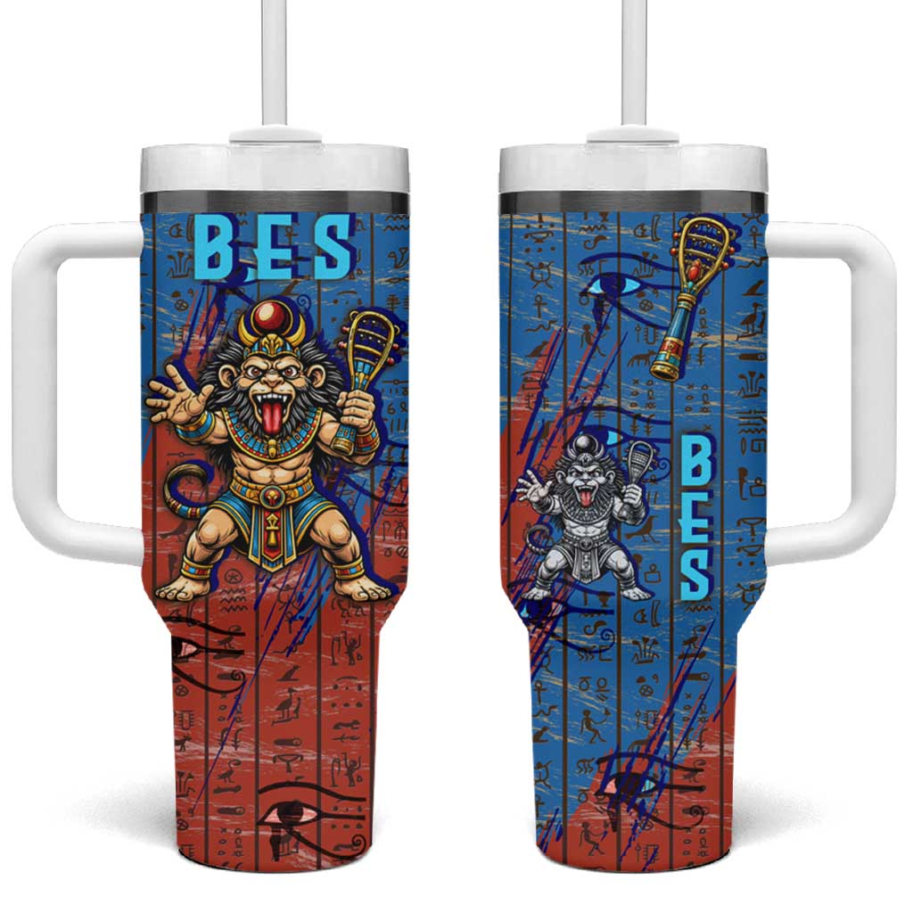 Bes Tumbler With Handle Ancient Egyptian Hieroglyphs and Sacred Symbols Ancient Myth - Wonder Print Shop
