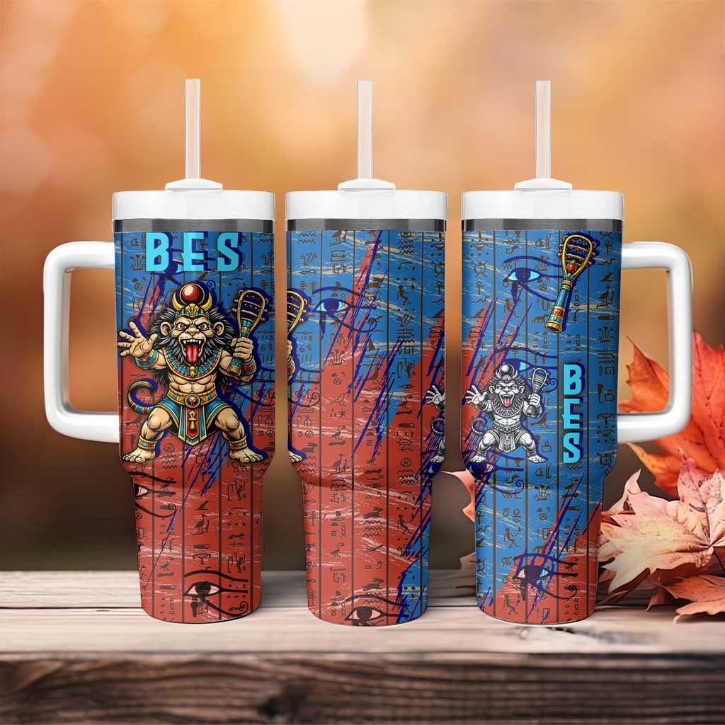 Bes Tumbler With Handle Ancient Egyptian Hieroglyphs and Sacred Symbols Ancient Myth - Wonder Print Shop