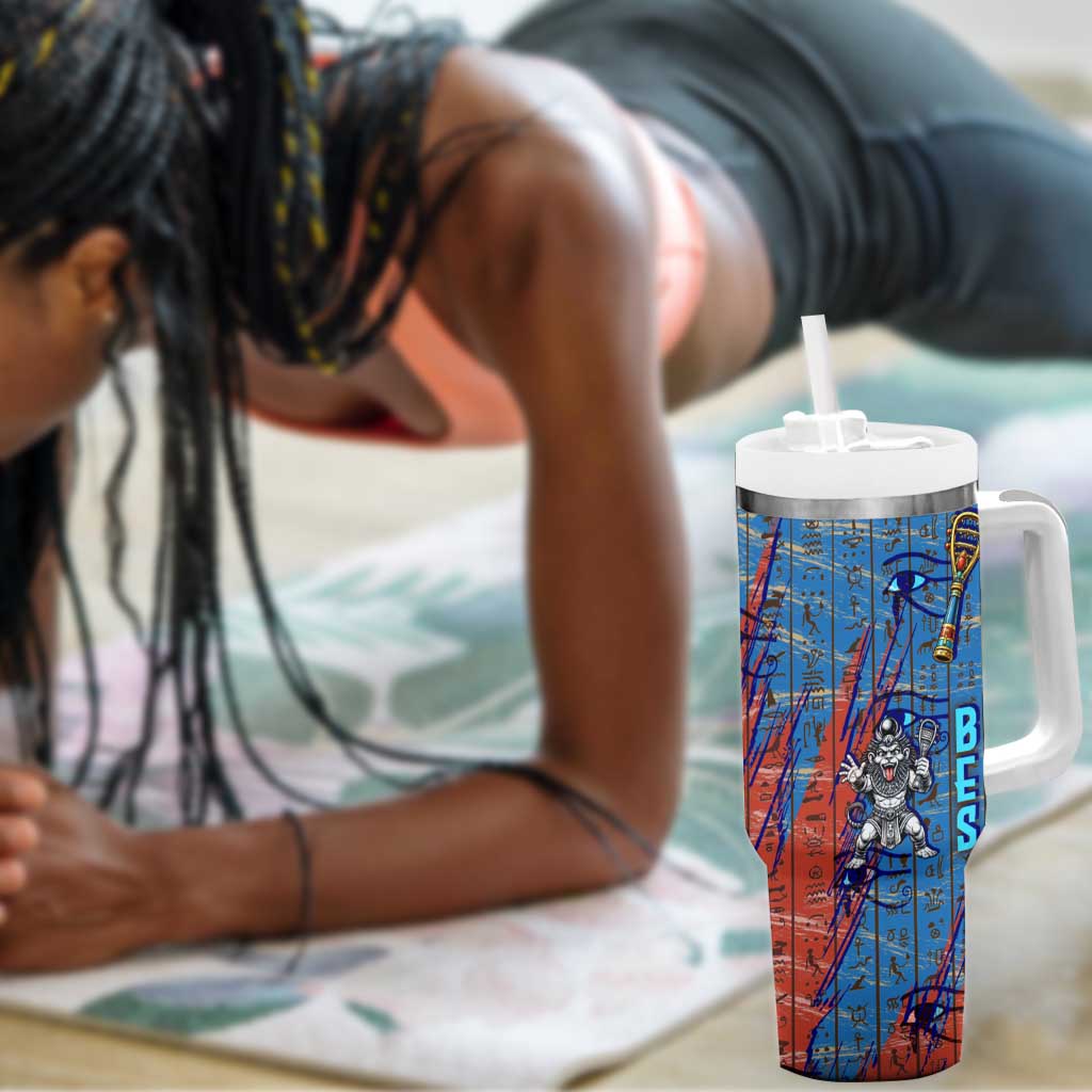 Bes Tumbler With Handle Ancient Egyptian Hieroglyphs and Sacred Symbols Ancient Myth - Wonder Print Shop