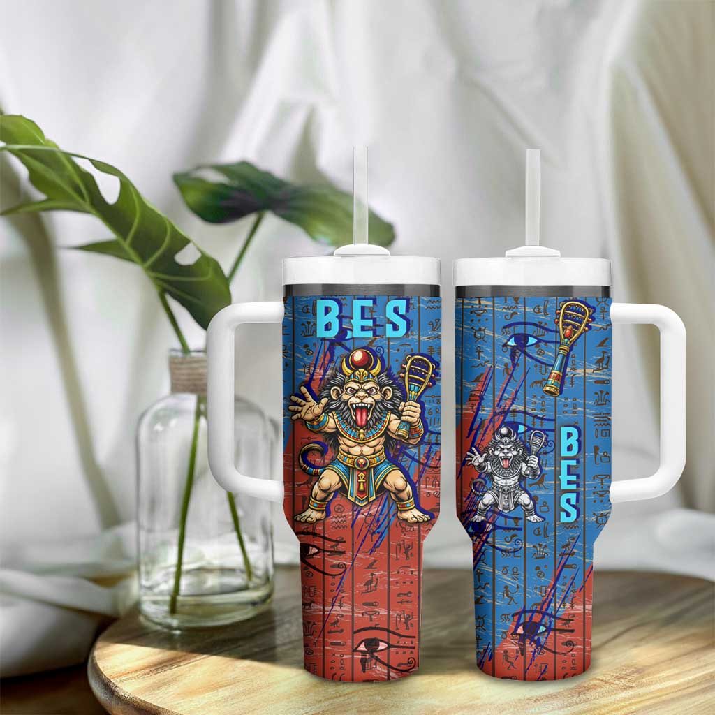 Bes Tumbler With Handle Ancient Egyptian Hieroglyphs and Sacred Symbols Ancient Myth - Wonder Print Shop