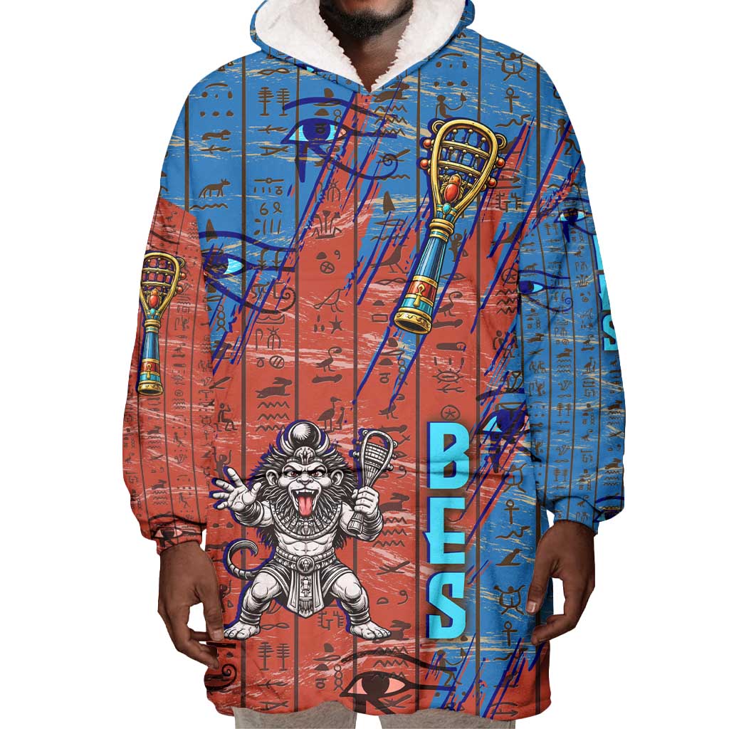 Bes Wearable Blanket Hoodie Ancient Egyptian Hieroglyphs and Sacred Symbols Ancient Myth - Wonder Print Shop