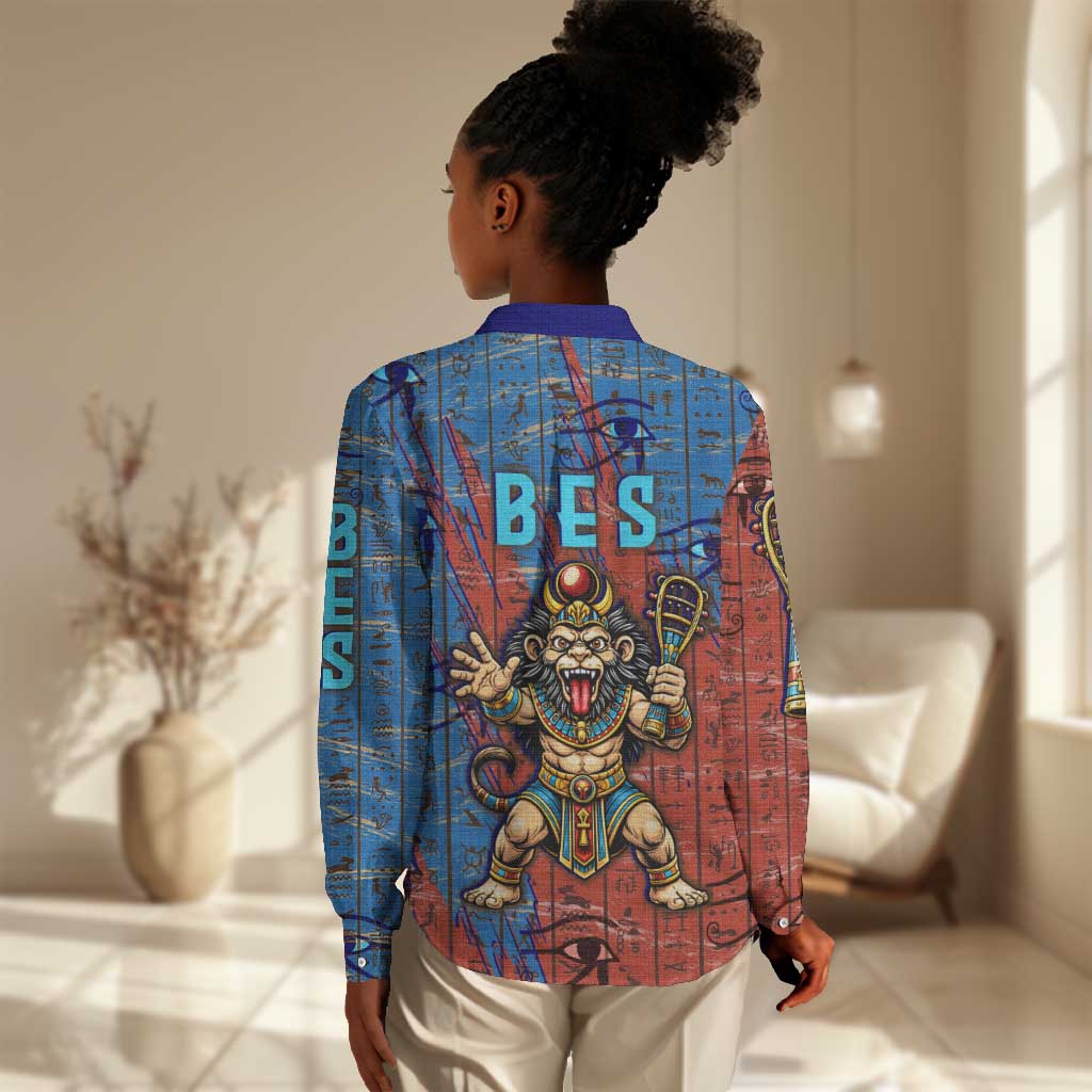 Bes Women Casual Shirt Ancient Egyptian Hieroglyphs and Sacred Symbols Ancient Myth - Wonder Print Shop