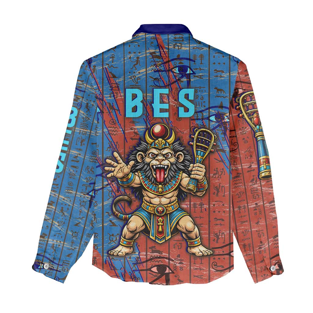 Bes Women Casual Shirt Ancient Egyptian Hieroglyphs and Sacred Symbols Ancient Myth - Wonder Print Shop