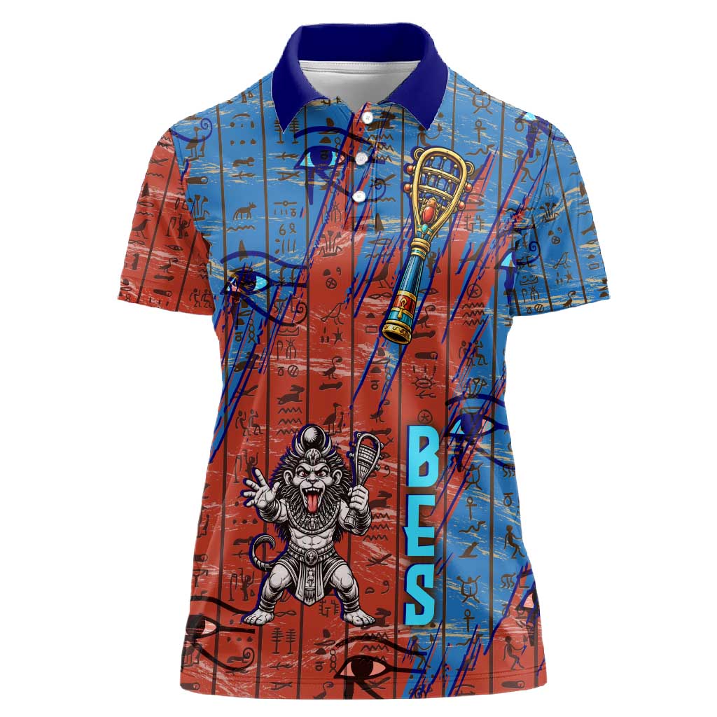 Bes Women Polo Shirt Ancient Egyptian Hieroglyphs and Sacred Symbols Ancient Myth - Wonder Print Shop