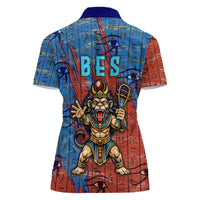 Bes Women Polo Shirt Ancient Egyptian Hieroglyphs and Sacred Symbols Ancient Myth - Wonder Print Shop