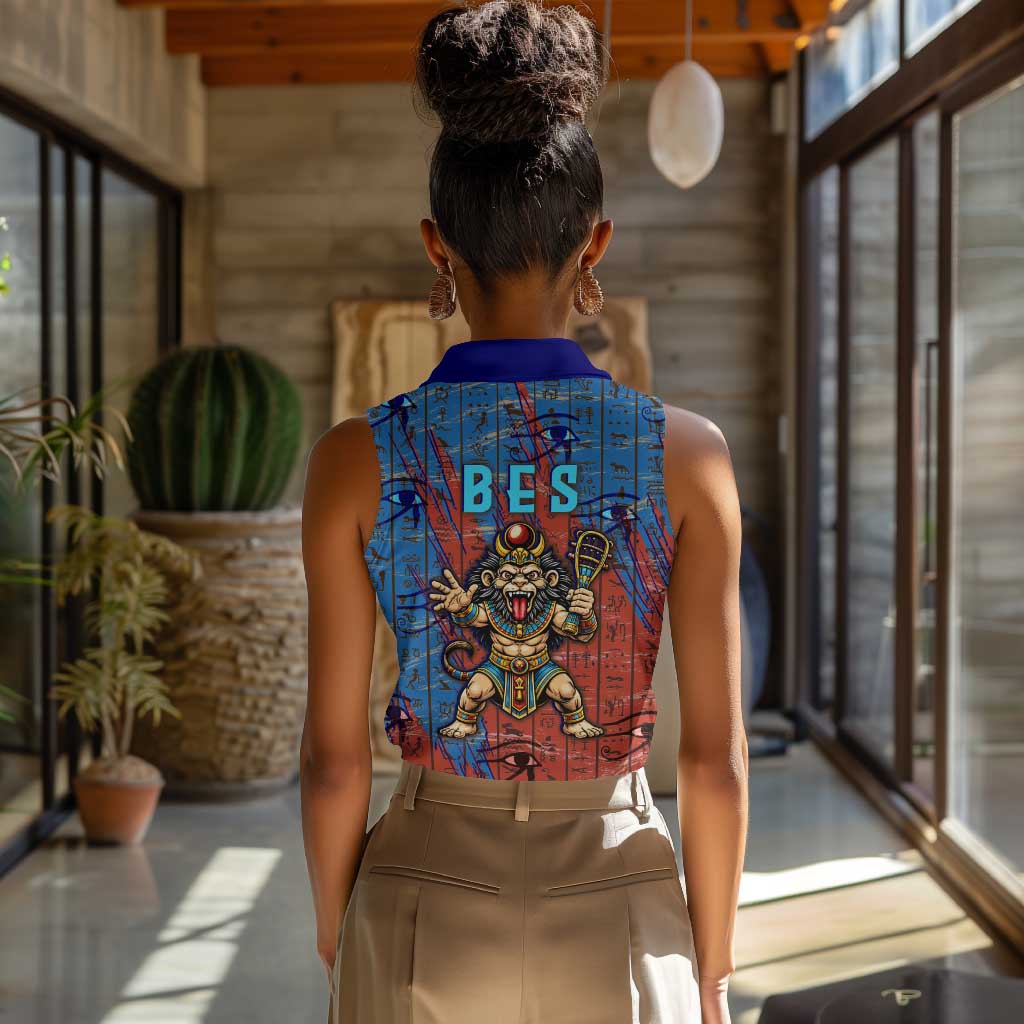 Bes Women Sleeveless Polo Shirt Ancient Egyptian Hieroglyphs and Sacred Symbols Ancient Myth - Wonder Print Shop