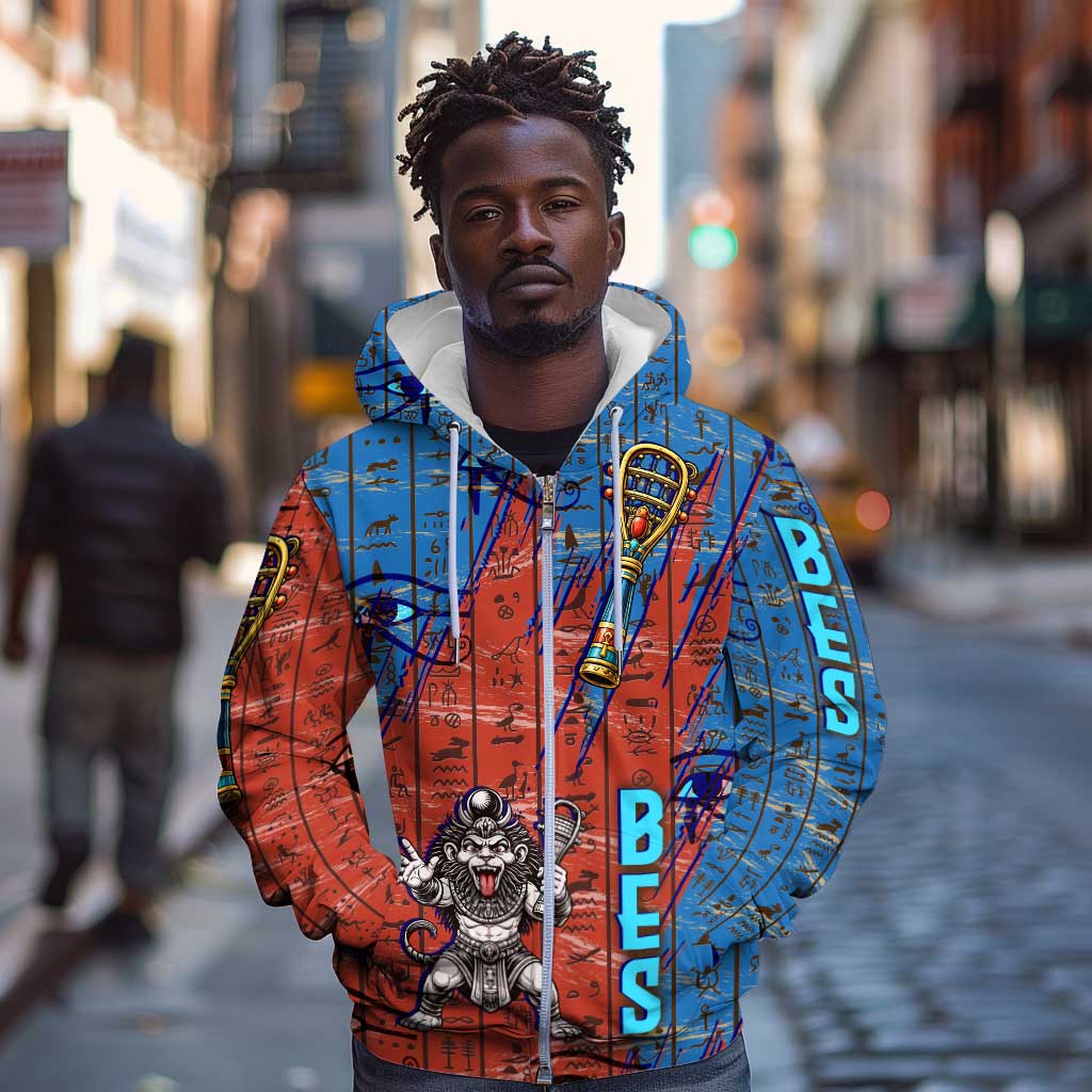 Bes Zip Hoodie Ancient Egyptian Hieroglyphs and Sacred Symbols Ancient Myth - Wonder Print Shop