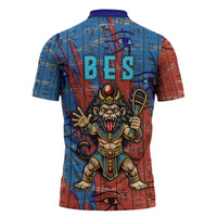 Bes Zipper Polo Shirt Ancient Egyptian Hieroglyphs and Sacred Symbols Ancient Myth - Wonder Print Shop