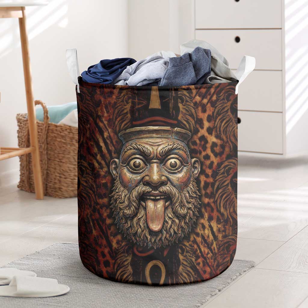 Bes Ancient Egyptian Laundry Basket with Leopard Print Ankh and Eye of Horus Egyptian Deity Tribute - Wonder Print Shop