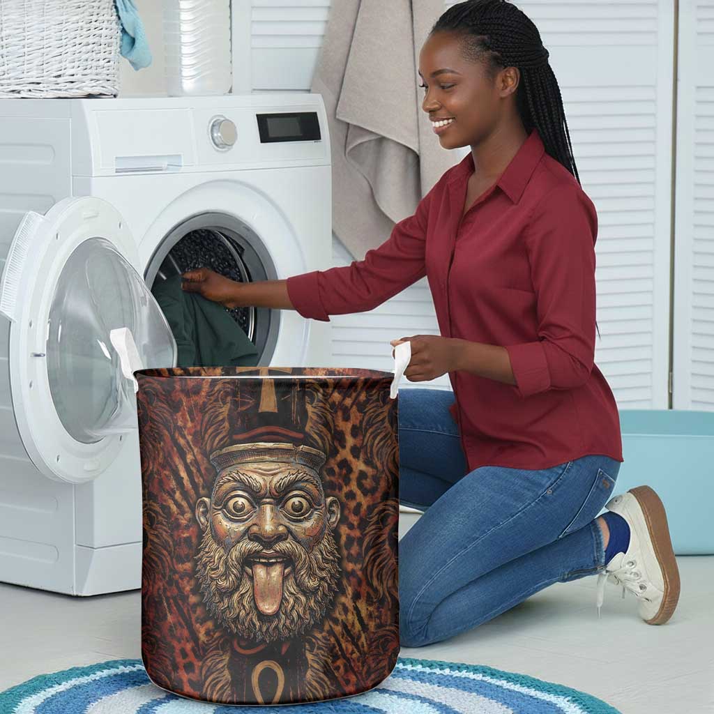 Bes Ancient Egyptian Laundry Basket with Leopard Print Ankh and Eye of Horus Egyptian Deity Tribute - Wonder Print Shop
