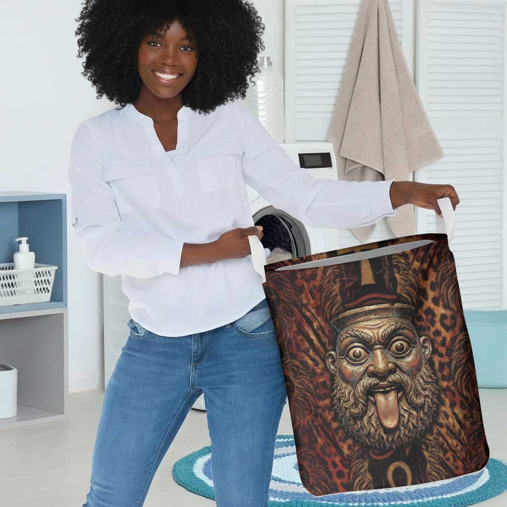 Bes Ancient Egyptian Laundry Basket with Leopard Print Ankh and Eye of Horus Egyptian Deity Tribute - Wonder Print Shop