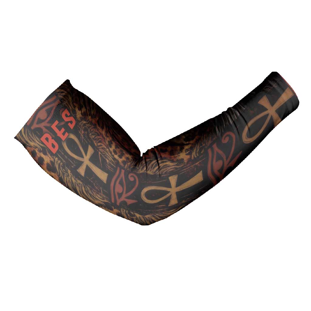 Bes Ancient Egyptian Arm Sleeves with Leopard Print Ankh and Eye of Horus Egyptian Deity Tribute - Wonder Print Shop