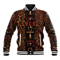 Bes Ancient Egyptian Baseball Jacket with Leopard Print Ankh and Eye of Horus Egyptian Deity Tribute - Wonder Print Shop