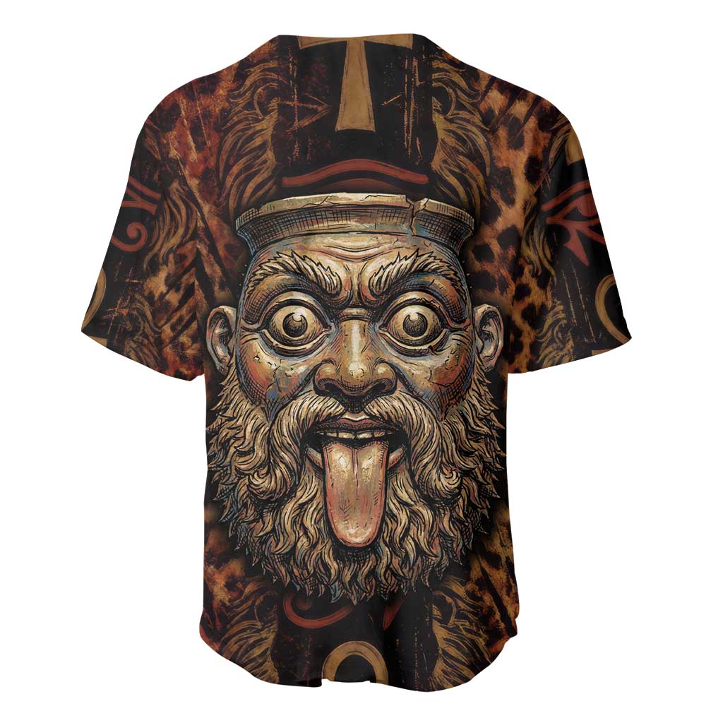 Bes Ancient Egyptian Baseball Jersey with Leopard Print Ankh and Eye of Horus Egyptian Deity Tribute - Wonder Print Shop