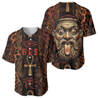 Bes Ancient Egyptian Baseball Jersey with Leopard Print Ankh and Eye of Horus Egyptian Deity Tribute - Wonder Print Shop