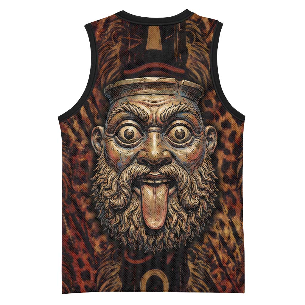 Bes Ancient Egyptian Basketball Jersey with Leopard Print Ankh and Eye of Horus Egyptian Deity Tribute - Wonder Print Shop