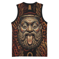 Bes Ancient Egyptian Basketball Jersey with Leopard Print Ankh and Eye of Horus Egyptian Deity Tribute - Wonder Print Shop