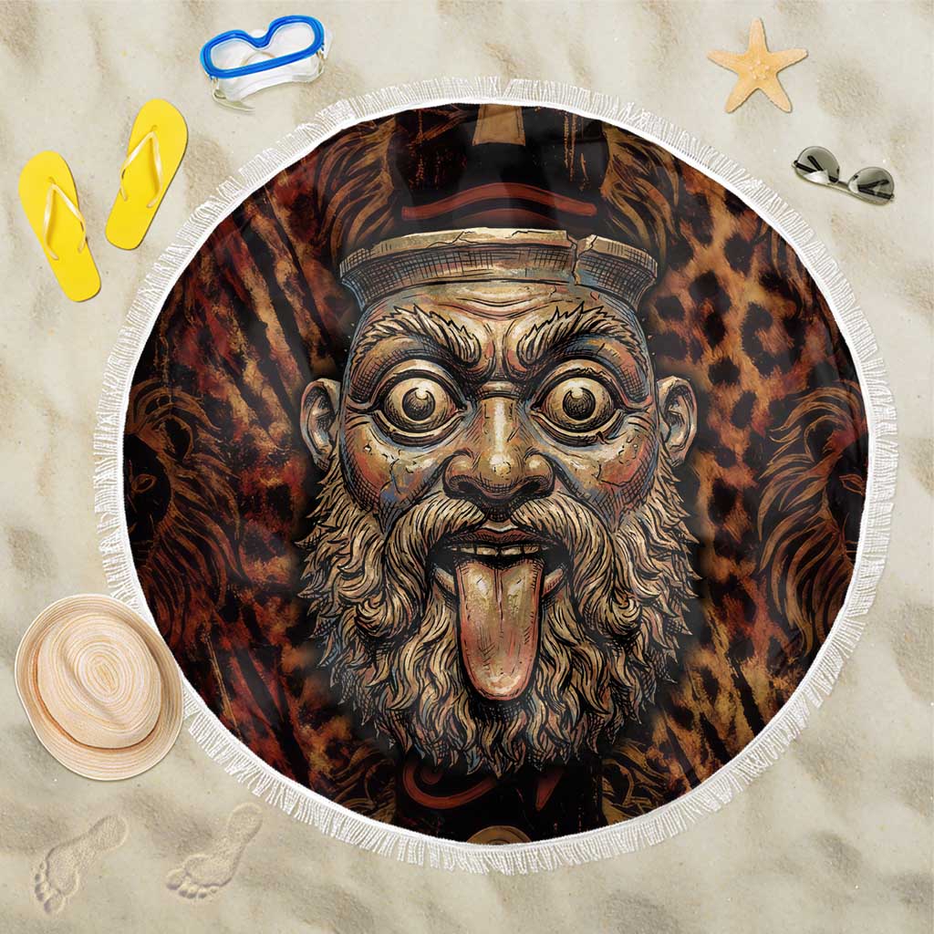 Bes Ancient Egyptian Beach Blanket with Leopard Print Ankh and Eye of Horus Egyptian Deity Tribute - Wonder Print Shop