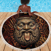 Bes Ancient Egyptian Beach Blanket with Leopard Print Ankh and Eye of Horus Egyptian Deity Tribute - Wonder Print Shop