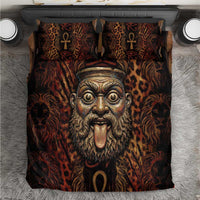 Bes Ancient Egyptian Bedding Set with Leopard Print Ankh and Eye of Horus Egyptian Deity Tribute - Wonder Print Shop