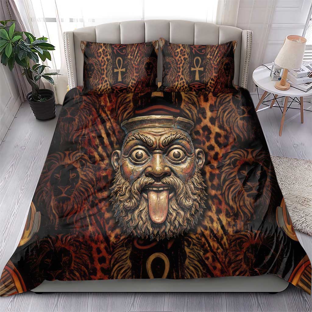 Bes Ancient Egyptian Bedding Set with Leopard Print Ankh and Eye of Horus Egyptian Deity Tribute - Wonder Print Shop