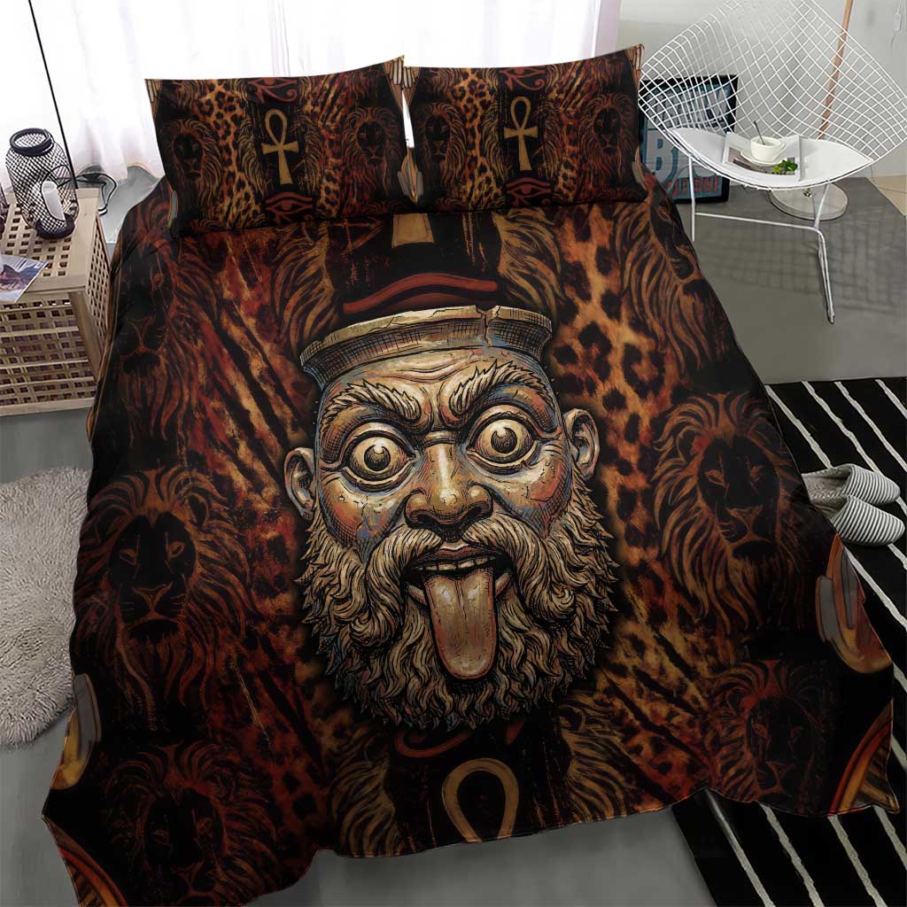 Bes Ancient Egyptian Bedding Set with Leopard Print Ankh and Eye of Horus Egyptian Deity Tribute - Wonder Print Shop