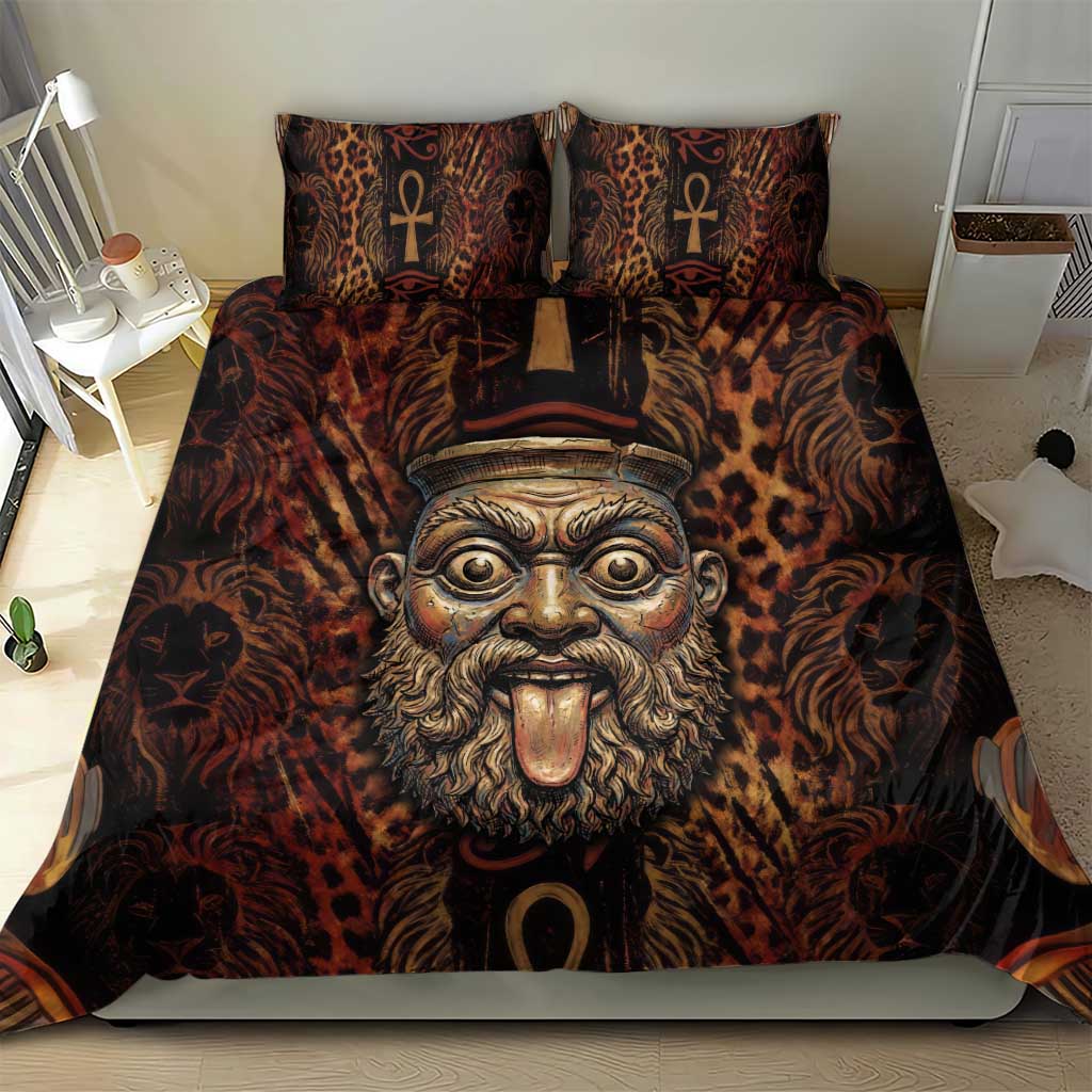 Bes Ancient Egyptian Bedding Set with Leopard Print Ankh and Eye of Horus Egyptian Deity Tribute - Wonder Print Shop