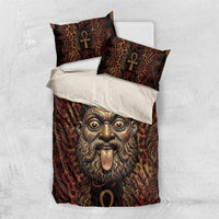Bes Ancient Egyptian Bedding Set with Leopard Print Ankh and Eye of Horus Egyptian Deity Tribute - Wonder Print Shop