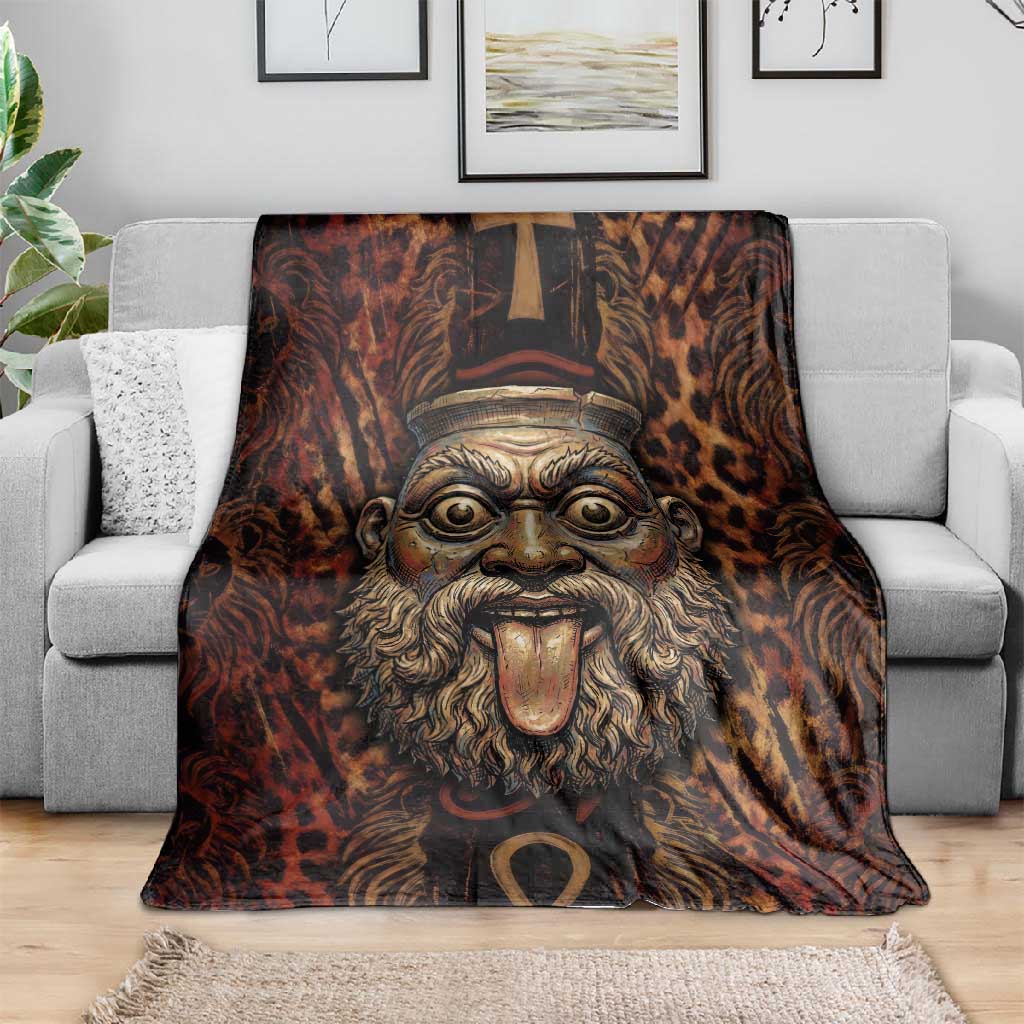 Bes Ancient Egyptian Blanket with Leopard Print Ankh and Eye of Horus Egyptian Deity Tribute - Wonder Print Shop