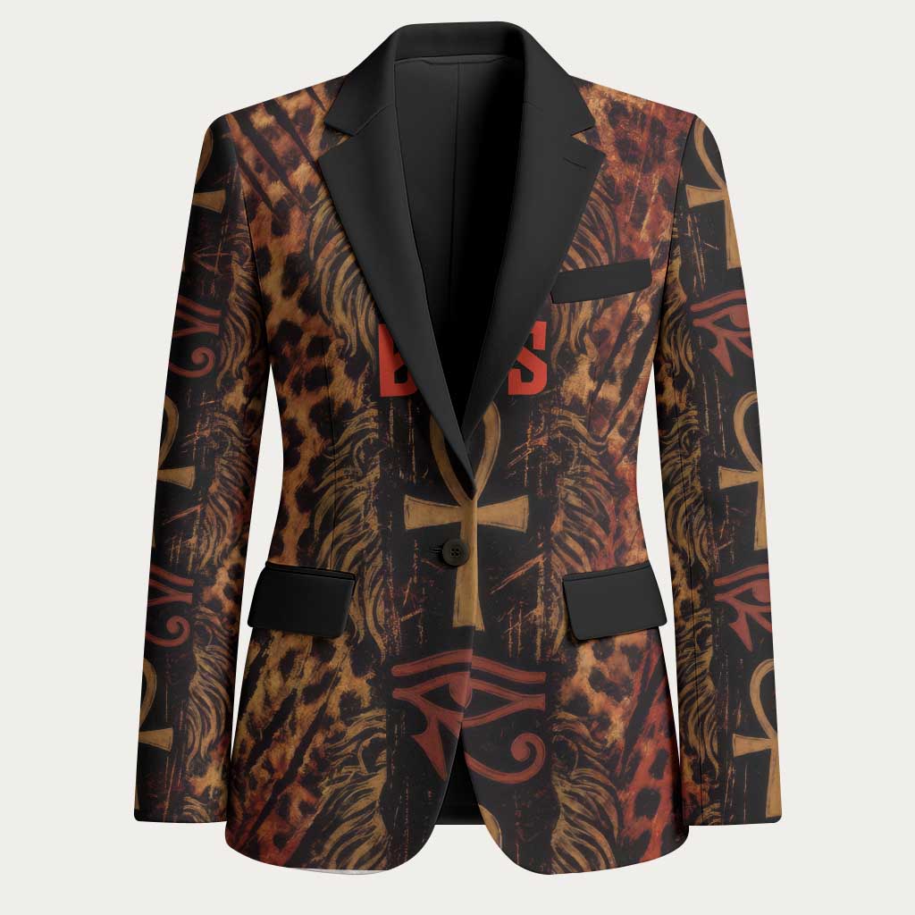 Bes Ancient Egyptian Blazer with Leopard Print Ankh and Eye of Horus Egyptian Deity Tribute - Wonder Print Shop